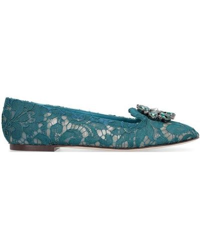 Dolce & Gabbana Vally Embellished Lace Ballet Flats - Green