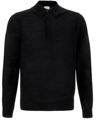 Paul Smith Long-sleeved Knit Polo Shirt - Black
