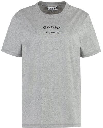 Ganni Printed Cotton T-shirt - Grey