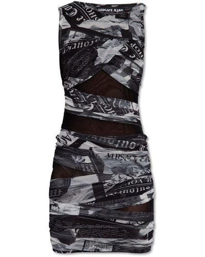 Versace All-over Printed Draped Dress - Black