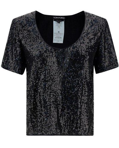 Tom Ford Allover Sequins Round-neck T-shirt - Black