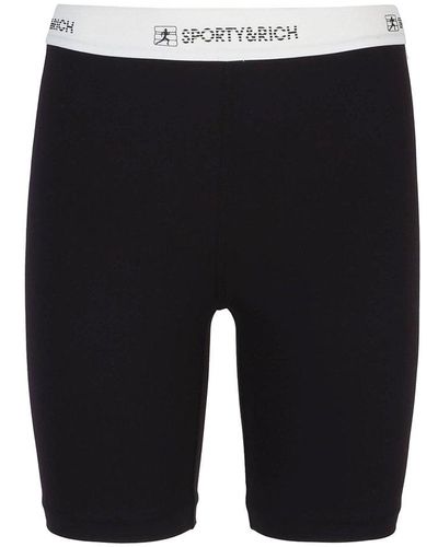 Sporty & Rich Logo-waistband Fitted Shorts - Black