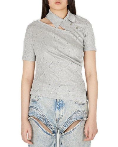 Y. Project Knitted Short-sleeved Polo Top - Metallic
