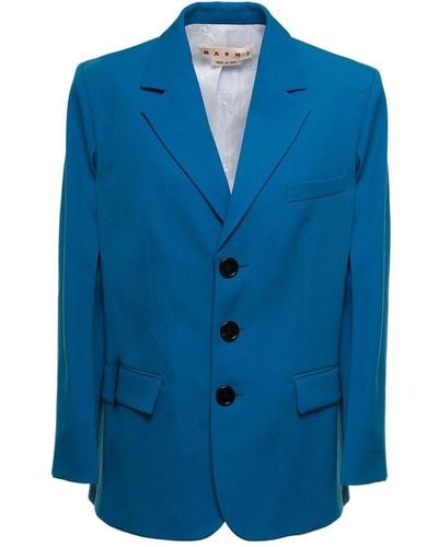 Marni Single-Breasted Wool Blazer - Blue