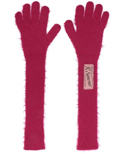 Raf Simons Logo Patch Long Knitted Gloves - Pink