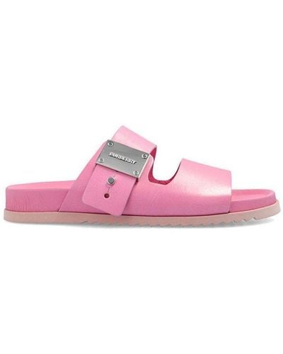 Burberry Logo Plaque Olympia Slides - Pink