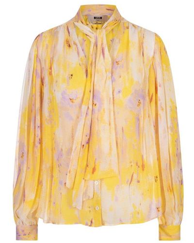 MSGM Abstract Printed Long Sleeved Shirt - Yellow