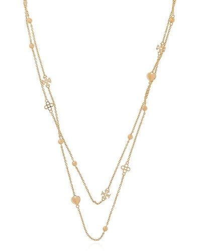 Tory Burch Logo Charm Chained Necklace - Metallic