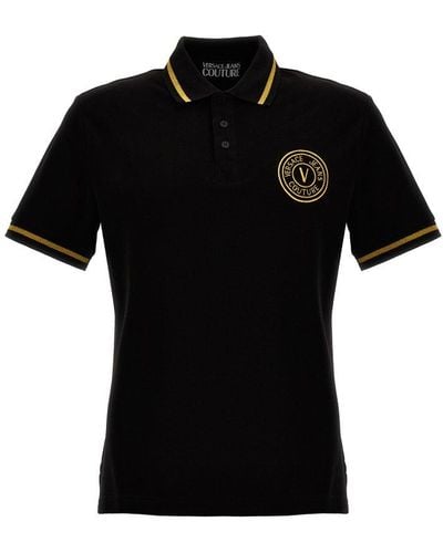 Versace Logo-embroidered Short-sleeved Polo Shirt - Black