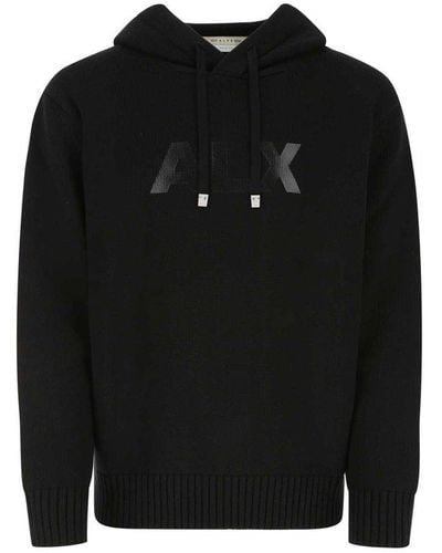 1017 ALYX 9SM Logo Printed Drawstring Knitted Hoodie - Black
