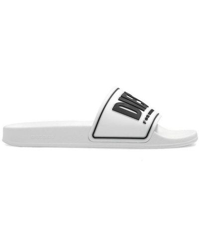 DIESEL Logo Debossed Slides - White