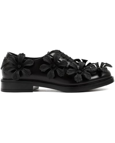 Prada Floral Appliqué Derby Shoes - Black