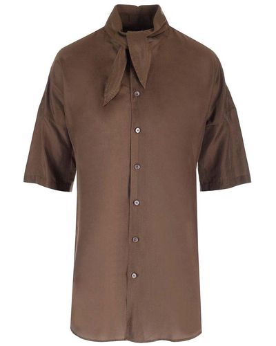 Lemaire Pussy-bow Short-sleeved Top - Brown