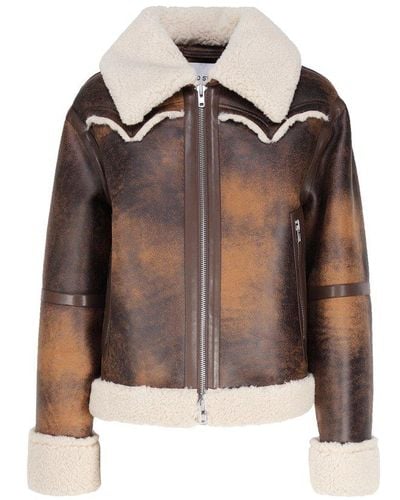 Stand Studio Lessie Zipped Faux-shearling Jacket - Brown