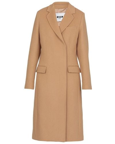 MSGM Wool Double Breasted Coat - Natural