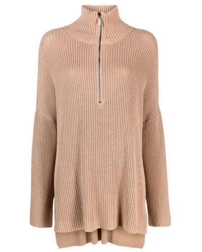 Societe Anonyme Zip-up Roll Neck Chunky-knitted Jumper - Natural