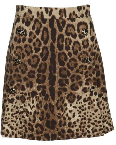 Dolce & Gabbana Leopard Print Mini Skirt - Natural