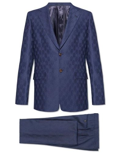 Gucci Wool Suit With Monogram, - Blue