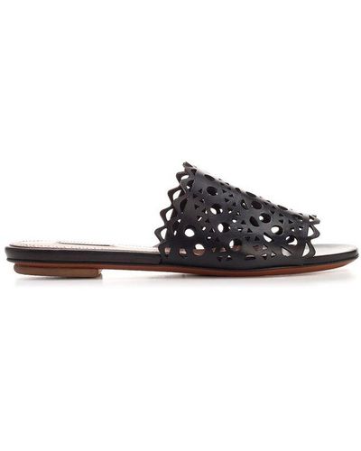 Alaïa Vienne Laser-cut Leather Mules - Black