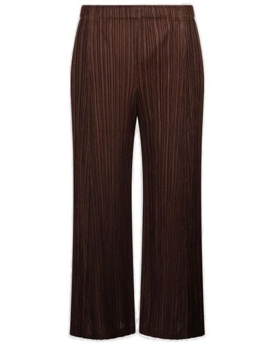 Pleats Please Issey Miyake Cropped Plissé Trousers - Brown