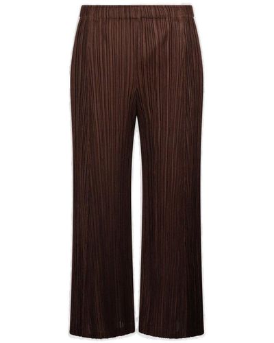 Pleats Please Issey Miyake Cropped Plissé Trousers - Brown