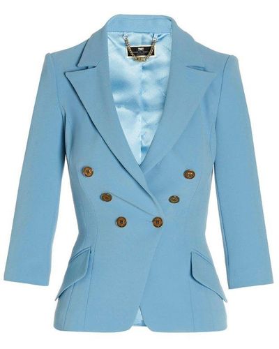 Elisabetta Franchi Double-breasted Blazer In Stretch Crepe - Blue