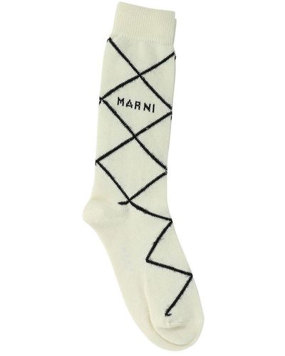 Marni Hypnotic Check Socks - White