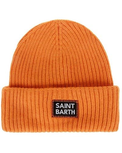 Mc2 Saint Barth Logo-patch Ribbed-knit Pull-on Beanie - Orange