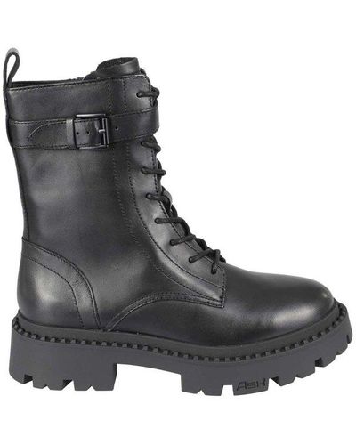 Ash Gena Buckled Lace-up Combat Boots - Black