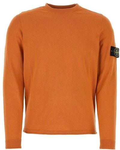 Stone Island Orange Cotton Blend Sweater