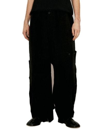Yohji Yamamoto Button Detailed Wide Leg Pants - Black