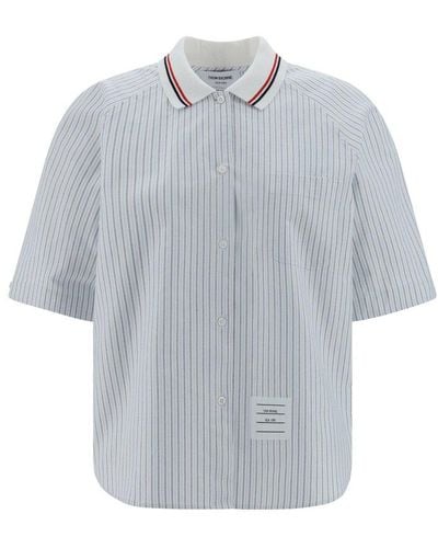 Thom Browne Stripe Detailed Short-sleeved Shirt - Grey