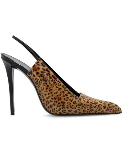 Saint Laurent Raven Slingback Leopard-print Court Shoes - Brown