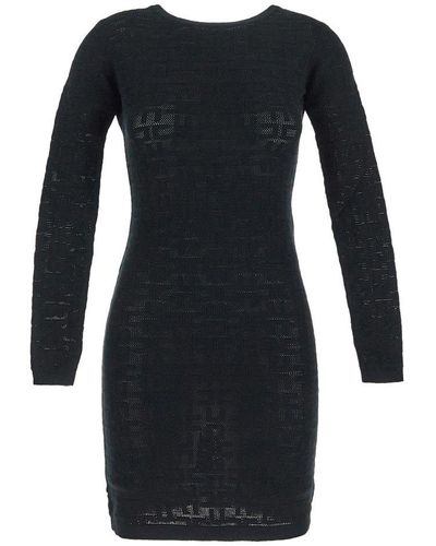 Elisabetta Franchi Openwork Knitted Mini Dress - Black