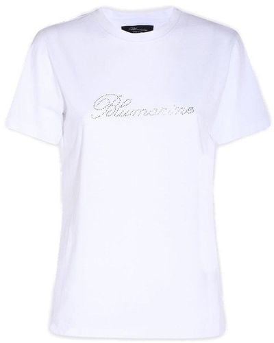 Blumarine Logo Embellished Crewneck T-shirt - White
