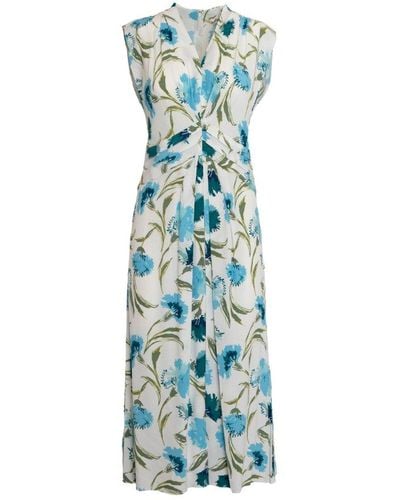 Diane von Furstenberg Floral-printed V-neck Twill Dress - Blue