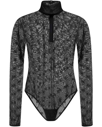 Fendi Ff Karligraphy Tulle Bodysuit - Black