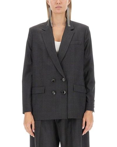 Isabel Marant Checked Double Breasted Blazer - Gray