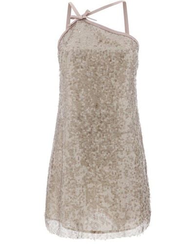 MSGM Sequin-embellished Sleeveless Tulle Mini Dress - White
