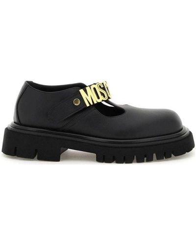 Moschino Logo Lettering Round Toe Shoes - Black