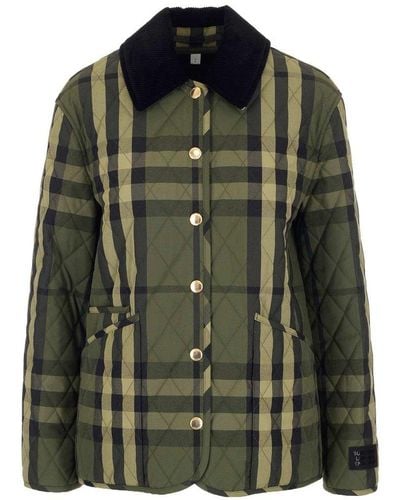 Burberry Checked Diamond Quilted Jacket - Green