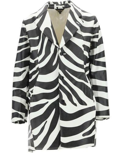 Comme des Garçons Zebra Printed Straight Hem Coat - White