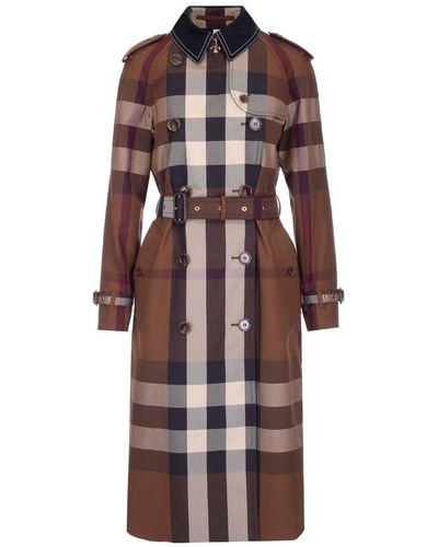 Burberry Vintage Check Belted Waist Trench Coat - Red