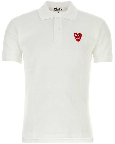 COMME DES GARÇONS PLAY Logo Embroidered Polo Shirt - White