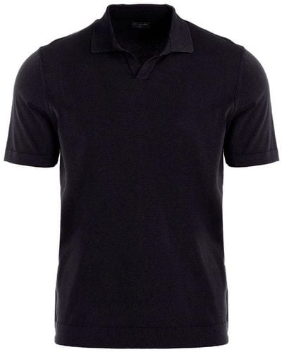 Drumohr Open-collar Straight Hem Polo Shirt - Black