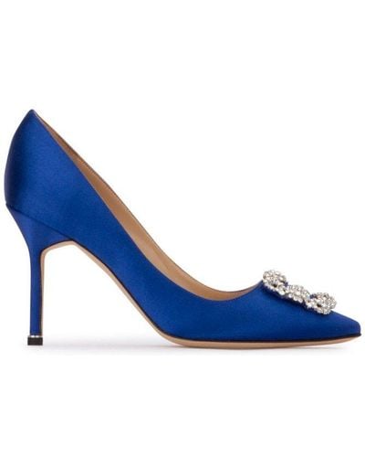 Manolo Blahnik Hangisi Embellished Buckle Court Shoes - Blue