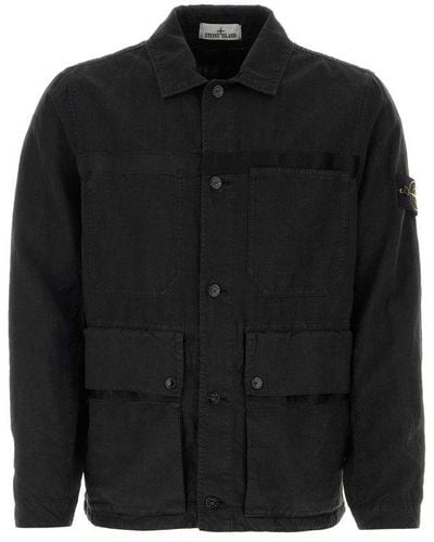 Stone Island Buttoned Collared Jacket - Black