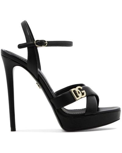 Dolce & Gabbana Logo Plaque Ankle Strap Sandals - Black