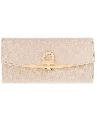 Ferragamo Leather Wallet With Logo - Natural