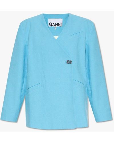 Ganni Organic Cotton Blazer - Blue